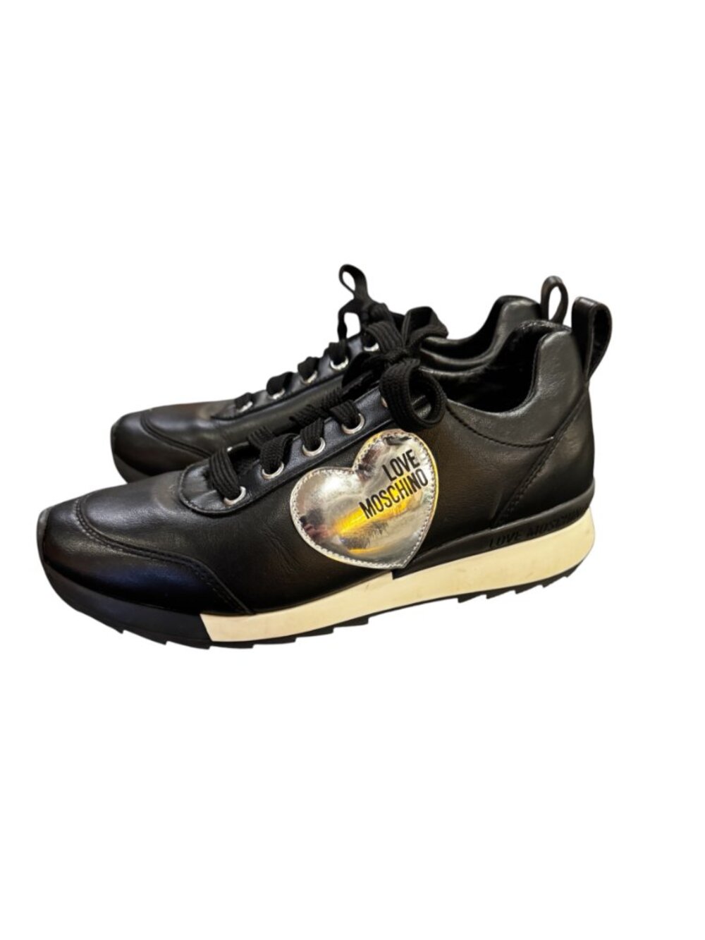 Love Moschino Black Leather Heart Sneakers Size 35 Italy - Picture 4 of 6